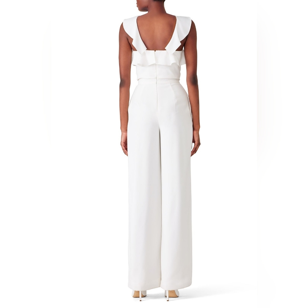 Anthropologie ML Monique Lhuillier Bissell Ruffle White Jumpsuit Size 14.